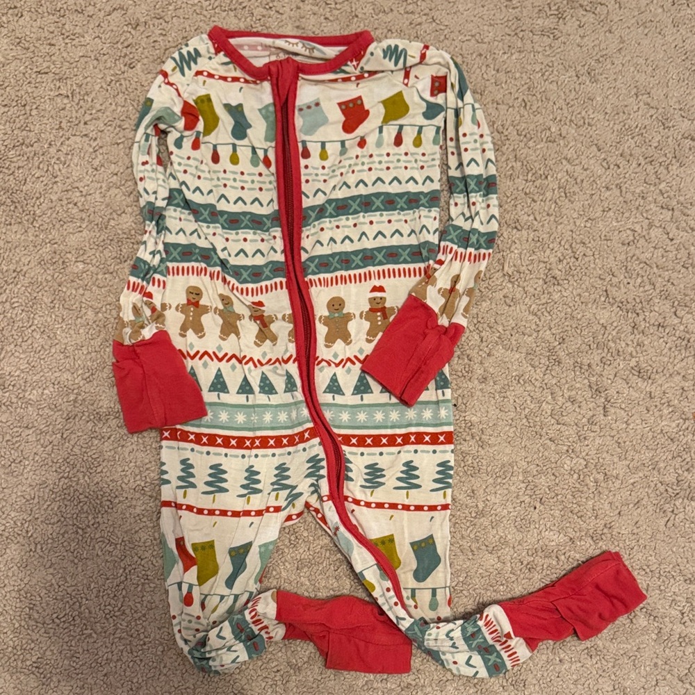 Little Sleepies Gingerbread Holiday Footie - Red, Green, Blue
